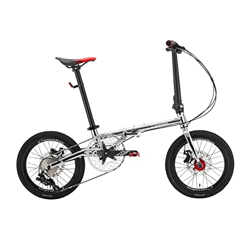 Folding Bike : EASSEN 16 Inch Folding Bicycle Variable Speed Ultra Portable 9 Speed Steel Frame Double Disc Brakes, Front Suspension Anti-skid Shock Absorbing Front Fork, for Adult Men Wo silver