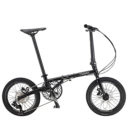 Folding Bike : EASSEN 16-inch Folding Mountain Bike, 9 Speed Mountain Bicycle Foldable With Luo Molybdenum Steel Frame & Double Disc Brake, Front Suspension Anti-Skid Shock-absorbing Fron matte black