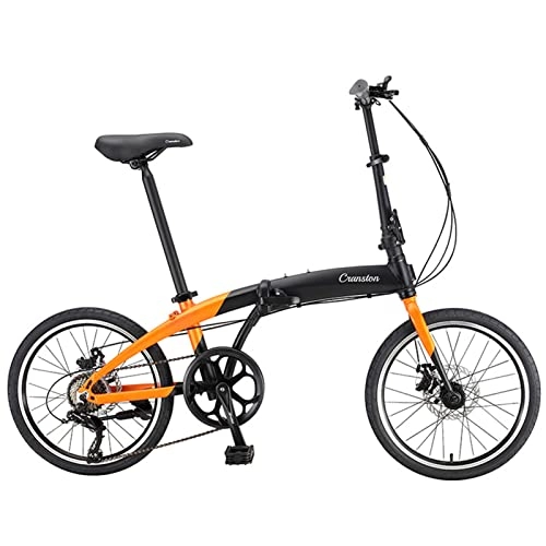 Folding Bike : EASSEN 20 Inch 7 Speed Folding Bicycle Aluminum Alloy Frame With Mechanical Dual Disc Brakes & Ergonomic Saddle, Light Commuter Bike, Suitable for Men and Women black orange