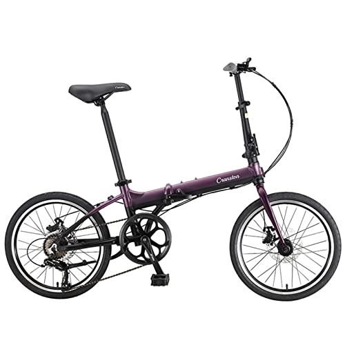 Folding Bike : EASSEN 20-inch Folding Mountain Bike, 7 Speed Aluminum Frame With Dual Disc Brakes， Front Suspension Anti-Skid Shock-absorbing Front Fork, Load 150kg Outdoor Adult Bike purple black