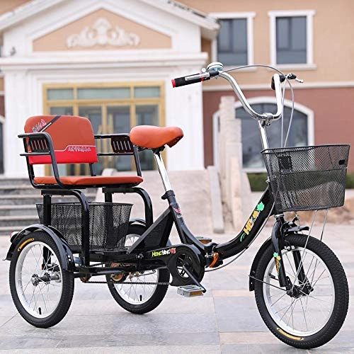 Folding Bike : Elderly force tricycle adult folding three-wheel tricycle 3-wheel bike ladies man unisex bicycles shopping outing with rear seat and vegetable basket, load-bearing 160kg