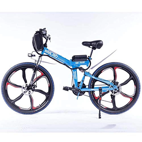 Folding Bike : Electric Bike 21 Speed Gear and 2 Working Modes, Fiugsed 26'' Electric Mountain Bike with Removable Large Capacity Lithium-Ion Battery (48V), Blue