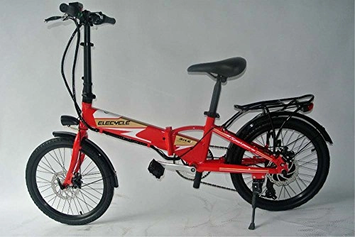 Folding Bike : ELECYCLE 20 Inch Mini Folding Bike with Shimano 21 Speeds Rechargeable Electric Bicycle in Red with USB Connector