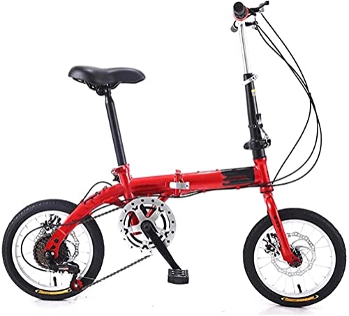 Folding Bike : Eortzzpc Adult Work Bike Road Folding Bicycle, for Men 14 Inch Wheel Carbon Racing Front and Rear Mechanical Ride, for Urban Environment and Commuting To and From Get Off Work (Color : Red)