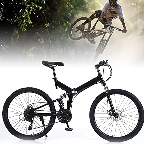 Folding Bike : Esyogen 26" Folding Bike Mountain Bike Full Suspension Disc Brakes Bicycle Adult Carbon Steel Folding Frame Bike