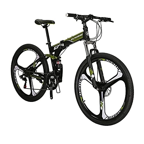 Folding Bike : Eurobike 27.5 Inch Adult Folding Bike Mountain Bike For Men 18Inch Steel Bike Frame (K-Wheel Armygreen)