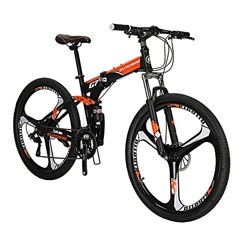 Folding Bike : Eurobike 27.5 Inch Adult Folding Bike Mountain Bike For Men 18Inch Steel Bike Frame (K-Wheel Orange)