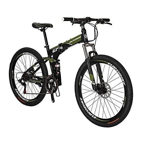 Folding Bike : Eurobike 27.5 Inch Adult Folding Bike Mountain Bike For Men 18Inch Steel Bike Frame (Regular Wheel Armygreen)