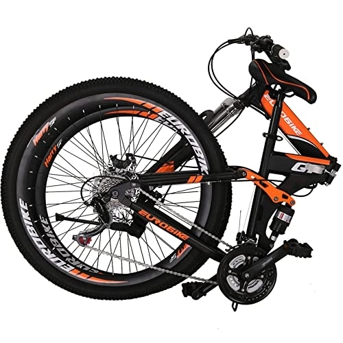 Folding Bike : Eurobike Adult Folding Bike, 21 Speed 27.5 Inch Full Suspension Mountain Bike for Men, Disc Brake Womens Fold Up Mountain Bicycle, Muti Options (Orange-32 Spoke)