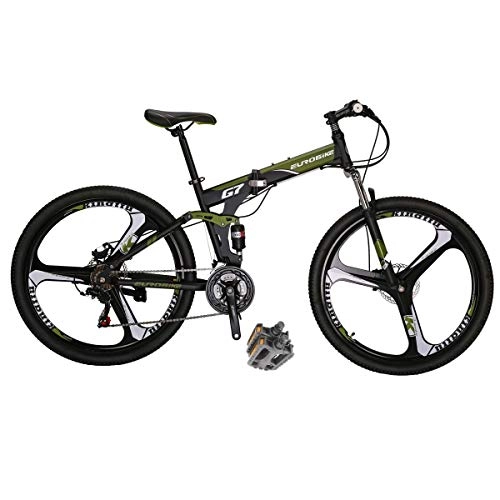 Folding Bike : Eurobike Dual Suspension Folding Mountain Bikes G7 27.5 Inches 3 Spoke Wheel Mountain Bike 21 Speed Bicycle Green