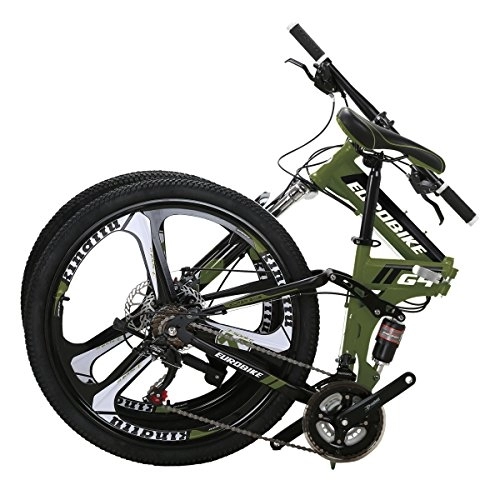 Folding Bike : Eurobike Folding Bike G4 21 Speed Mountain Bike Adult 26 Inches 3-Spoke Wheels Bicycle