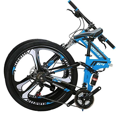 Folding Bike : Eurobike Folding Mountain Bicycles 3 Spoke Wheels Bike G4 (blue)
