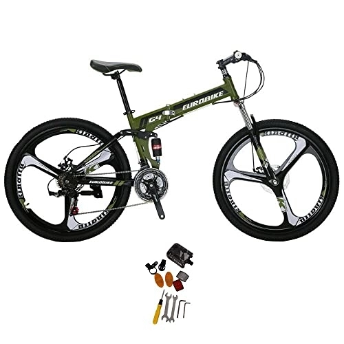 Folding Bike : Eurobike Folding Mountain Bike 26 inch for Men and Women Adult Bicycles 3 Spoke Wheels Bike (green)