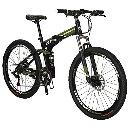 Folding Bike : Eurobike Folding Mountain Bike 27.5 inch for Men and Women 17 inch Frame Adult Bicycle (green)