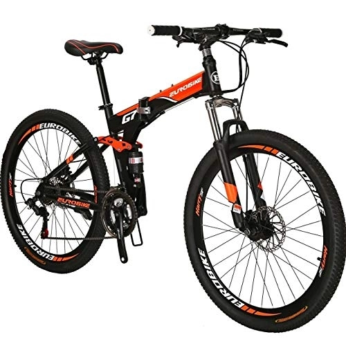 Folding Bike : Eurobike Folding Mountain Bike 27.5 inch for Men and Women 17 inch Frame Adult Bicycle (orange)