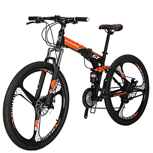 Folding Bike : Eurobike Folding Mountain Bike G7 Bicycle 27.5Inch Folding Bike Orange 3-Spoke Wheel