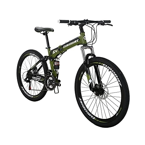 Folding Bike : Eurobike G4 Adult Folding Bike 17Inch Frame Mountain Bikes Full Suspension Foldable Bicycle (G4 Green)