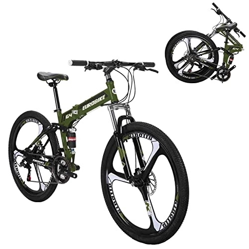 Folding Bike : Eurobike G4 Folding Bike 21 Speed 26 Inches Dual Disc Brakes K Spoke Wheel Mountain Bike for Adult (K-GREEN)