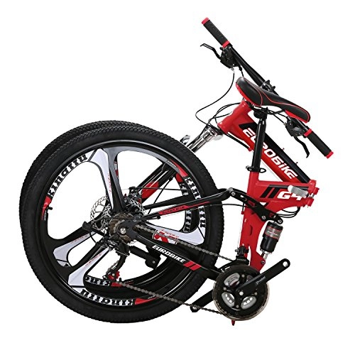 Folding Bike : Eurobike G4 Mountain Bike 21 Speed Steel Frame 26 Inches Wheels Dual Suspension Folding Bike Red