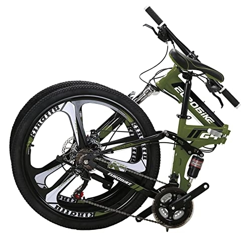 Folding Bike : Eurobike HY G4 Folding Bike 21 Speed 26 Inches 3 Spoke Wheel Dual Suspension Folding Mountain Bike Green