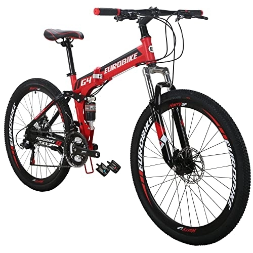 Folding Bike : Eurobike HYG4 Folding Bike 26 Inches Muti Spoke Wheel 21 Speed Dual Suspension Youth / Adult Folding Mountain Bike Red