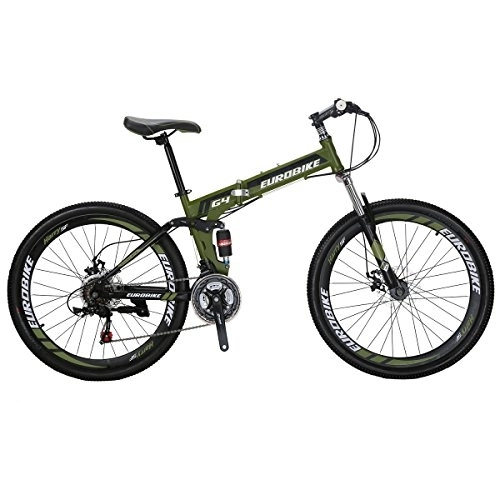Folding Bike : Eurobike JMC Adult Folding Mountain BIke 26 Inch for Mens and Womens MTB Bicycle (G4 Armygreen SPOKE)
