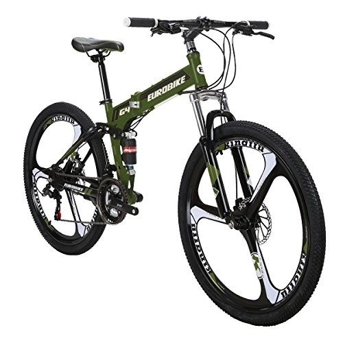 Folding Bike : Eurobike JMC Folding Bike G4 3-Spoke Wheels 21 Speed Mountain Bike 26 Inches Bicycle for Adult