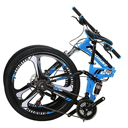 Folding Bike : Eurobike JMC Folding Mountain Bike G4 26 Inches 21 Speed Dual Suspension Disc brake Adult Folding Bicycle Blue