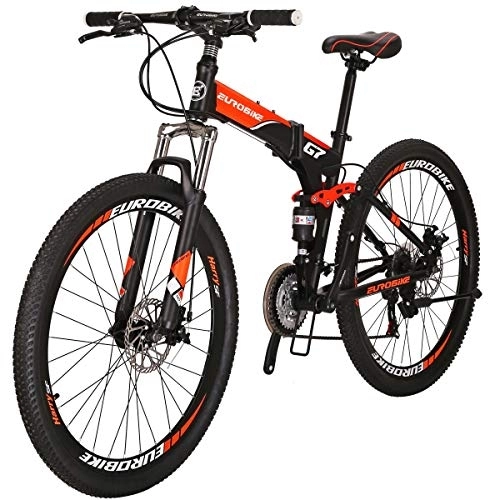 Folding Bike : Eurobike JMC Folding Mountain Bike G7 Bicycle 27.5Inch Dual Disc Brake Foldable frame Bike MTB (Orange spoke wheel)