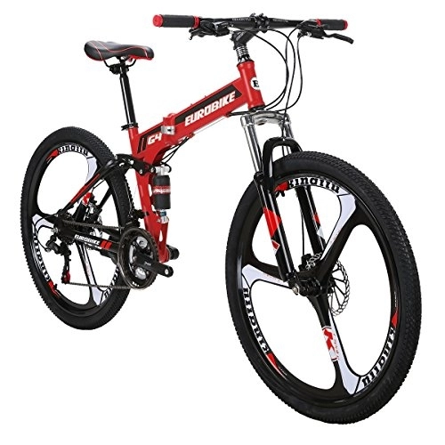 Folding Bike : Eurobike JMC G4 Folding Mountain Bike 21 Speed MTB Bike 26 Inches 3-Spoke Wheels Bicycle (RED)