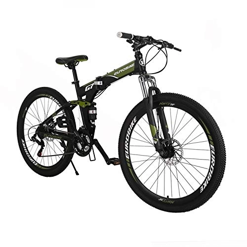 Folding Bike : Eurobike Mountain Bike LZ-G7 27.5inch Full Suspension Dual Disc Brake Folding Mountain Bike (Army Green)