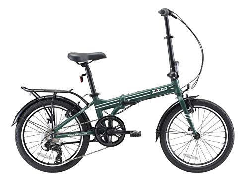 Folding Bike : EuroMini ZiZZO Heavy Duty-300 lb. Load Limit-Forte 29 lbs Lightweight Aluminum Frame, Shimano 7-Speed Gears, 20" Folding Bike with Fenders, Rack and Comfort Saddle, Forest Green, 20 inch