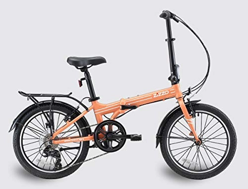 Folding Bike : EuroMini ZiZZO Heavy Duty Forte 28lb Lightweight Aluminum Frame Shimano 7-Speed 20" Folding Bike with Fenders, Rack and 300 lb. Weight Limit (Coral), 20 inch