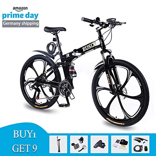 Folding Bike : EUSIX X9 26 inches Mountain Bike for Men and Women Aluminum Frame Folding Bicycle with Suspension and 21 Speed Gear