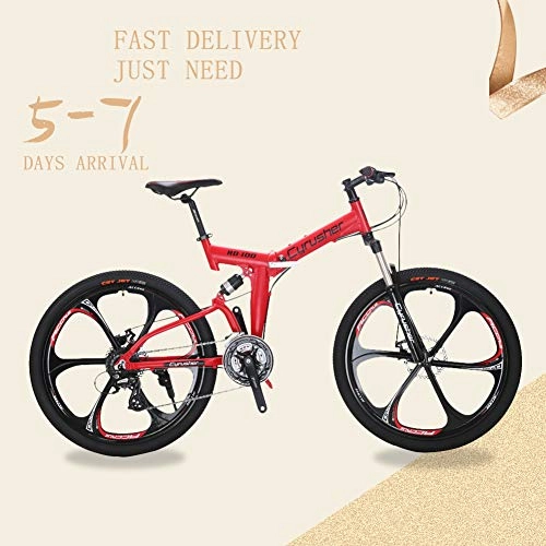 Folding Bike : Extrbici New Updated Flu-Red RD100 26 inch Full Suspension Folding Frame Mountain Bike for Man and Women Bicycle Dual Suspension Mens Shimano M310 ALTUS 24 Gears 17 inch Aluminum Frame MTB Bicycle