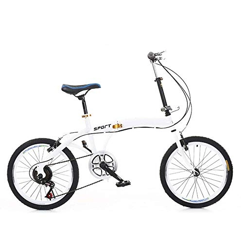 Folding Bike : Ezeruier 20-inch folding bicycle with 7 gears, high-carbon steel thick wall tube frame, portable folding bicycle with 7 gears adjustable, standard V brake
