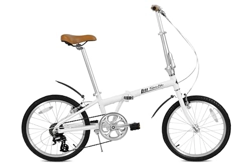 Folding Bike : FabricBike Folding Bicycle Alloy Frame Single Speed 3 Colours (Matte White 7 Speed W / Mudguard)