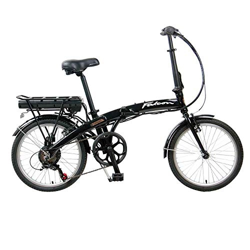 Folding Bike : Falcon Compact Black 20 Inch Folding Electric Bike With 6-Speed Shimano Gearing For Ages 12 and Above