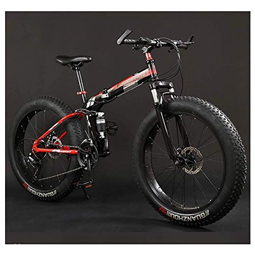 Folding Bike : FANG Adult Mountain Bikes, Foldable Frame Fat Tire Dual-Suspension Mountain Bicycle, High-carbon Steel Frame, All Terrain Mountain Bike, 26" Red, 27 Speed