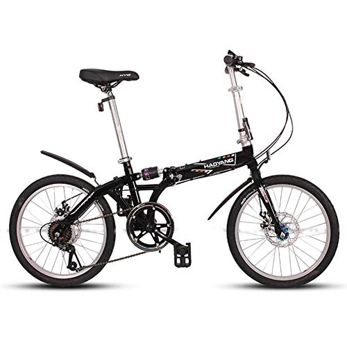 Folding Bike : FANG Adults Unisex Folding Bikes, 20" 6 Speed High-carbon Steel Foldable Bicycle, Lightweight Portable Double Disc Brake Folding City Bike Bicycle, Black