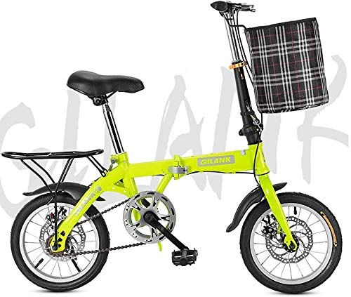 Folding Bike : FanYu 14 Inch 16 Inch 20 Inch Folding Bicycle Student Bicycle Single Speed Disc Brake Adult Compact Foldable Bike Gears Folding System Traffic Light fully assembled, Green, 14inch