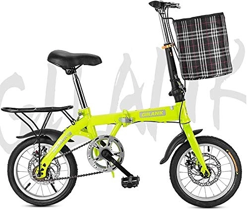Folding Bike : FanYu 14 Inch 16 Inch 20 Inch Folding Bicycle Student Bicycle Single Speed Disc Brake Adult Compact Foldable Bike Gears Folding System Traffic Light fully assembled, Green, 16inch