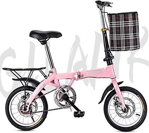 Folding Bike : FanYu 14 Inch 16 Inch 20 Inch Folding Bicycle Student Bicycle Single Speed Disc Brake Adult Compact Foldable Bike Gears Folding System Traffic Light fully assembled, Pink, 16inch