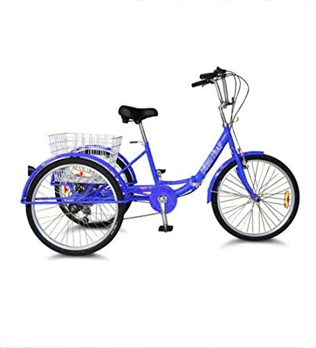 Folding Bike : FanYu Adult Bike Tricycle Comfortable bicycle tricycle for adults human pedal folding 3 wheels 24 inch aluminum alloy elderly with shopping basket Shopping Sports Leisure-blue_24inch