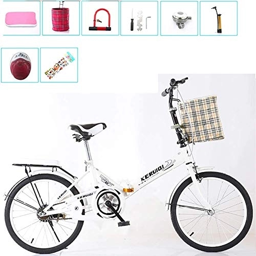 Folding Bike : FanYu Folding Bicycle Women'S Light Work Adult Ultra Light Variable Speed Portable16 / 20 Inch Small Student Male Bicycle Folding Bicycle Bike Carrier, White, 20IN