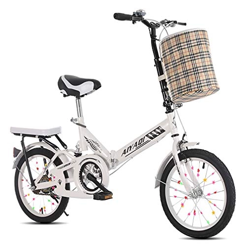 Folding Bike : Fast Light Folding Bike, Male and Female Small Foldable Bicycle, 16" 20" Quick Installation Lightweight Portable, Adult Student Youth Child Bicycle, White, 20