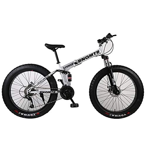 Folding Bike : Fat Tire Mountain Bike 27 Speed 26 Inch for Adults with High-carbon Steel Frame and F / R Brakes, Silver