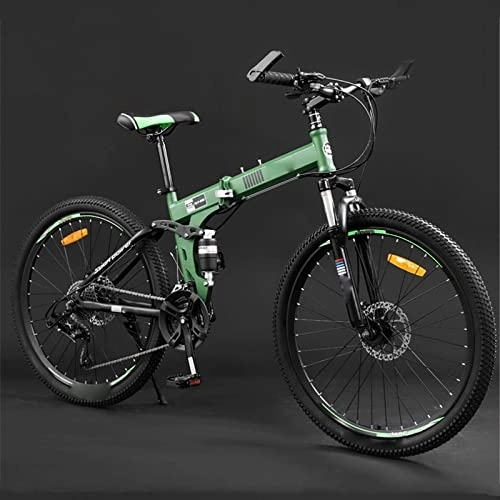 Folding Bike : FAXIOAWA Mountain Bike 24 / 26 Inch Adult Folding Off-road 24 / 27 Variable Speed Male and Female Student Bicycle (green 27)