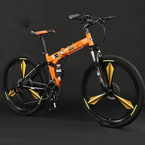 Folding Bike : FAXIOAWA Mountain Bike 24 / 26 Inch Adult Folding Off-road 24 / 27 Variable Speed Male and Female Student Bicycle (orange 24)