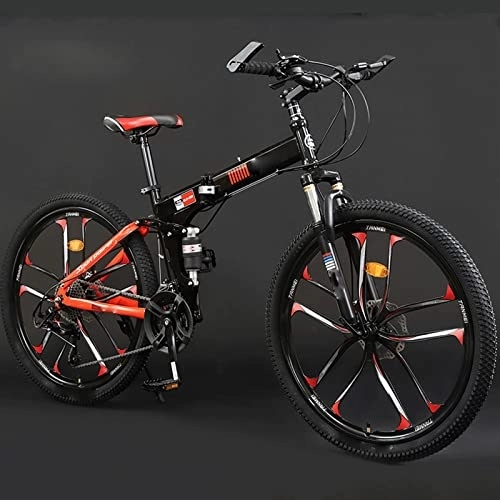 Folding Bike : FAXIOAWA Mountain Bike 24 / 26 Inch Adult Folding Off-road 24 / 27 Variable Speed Male and Female Student Bicycle (red 24)